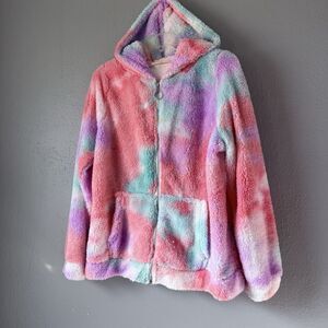 Bobbie Brooks Pastel Tie-Dye Sherpa Zip Hoodie Fleece Jacket Soft Plush Hooded L